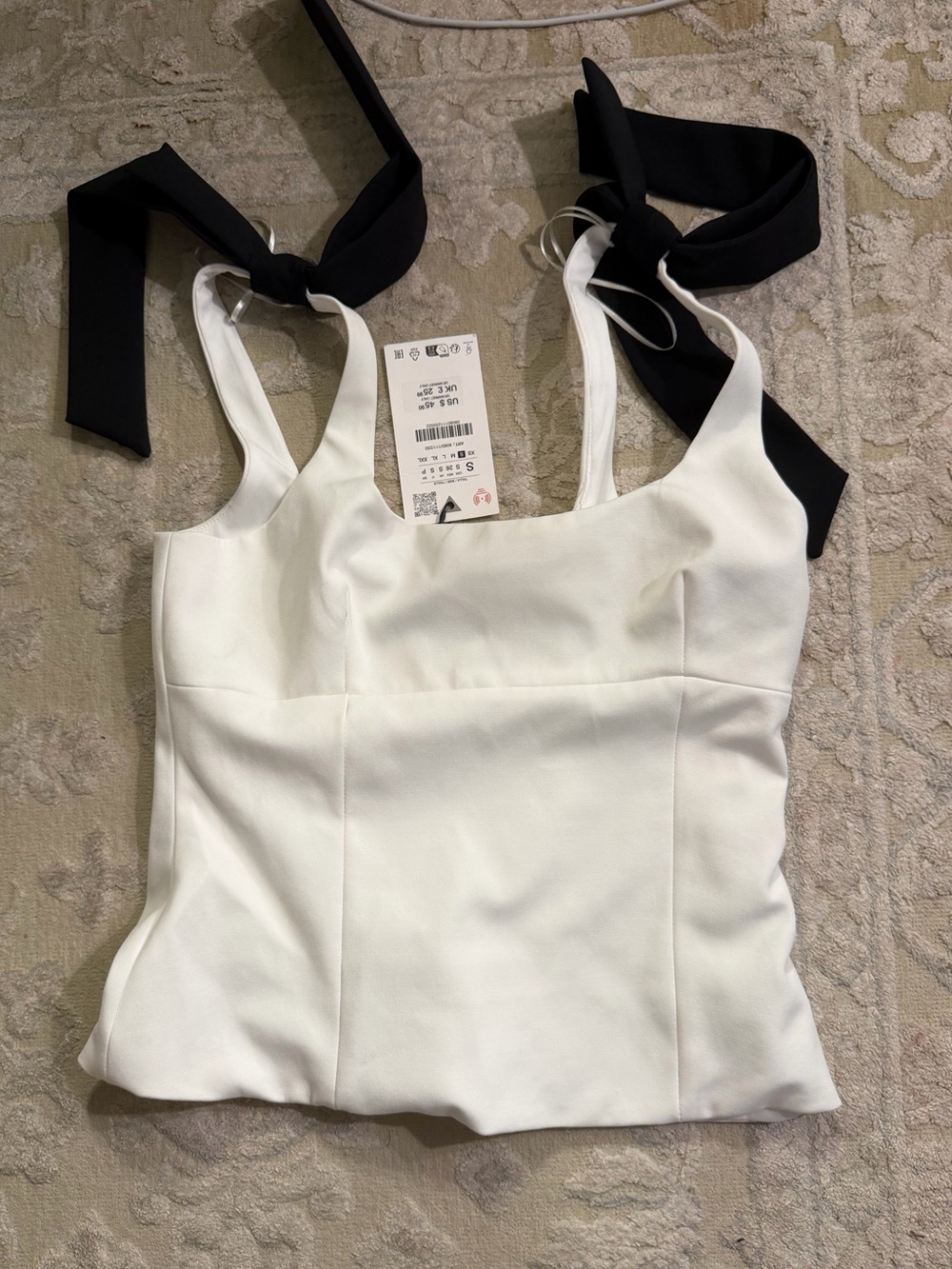 Zara White Camisole with Black Tie-Strap Details